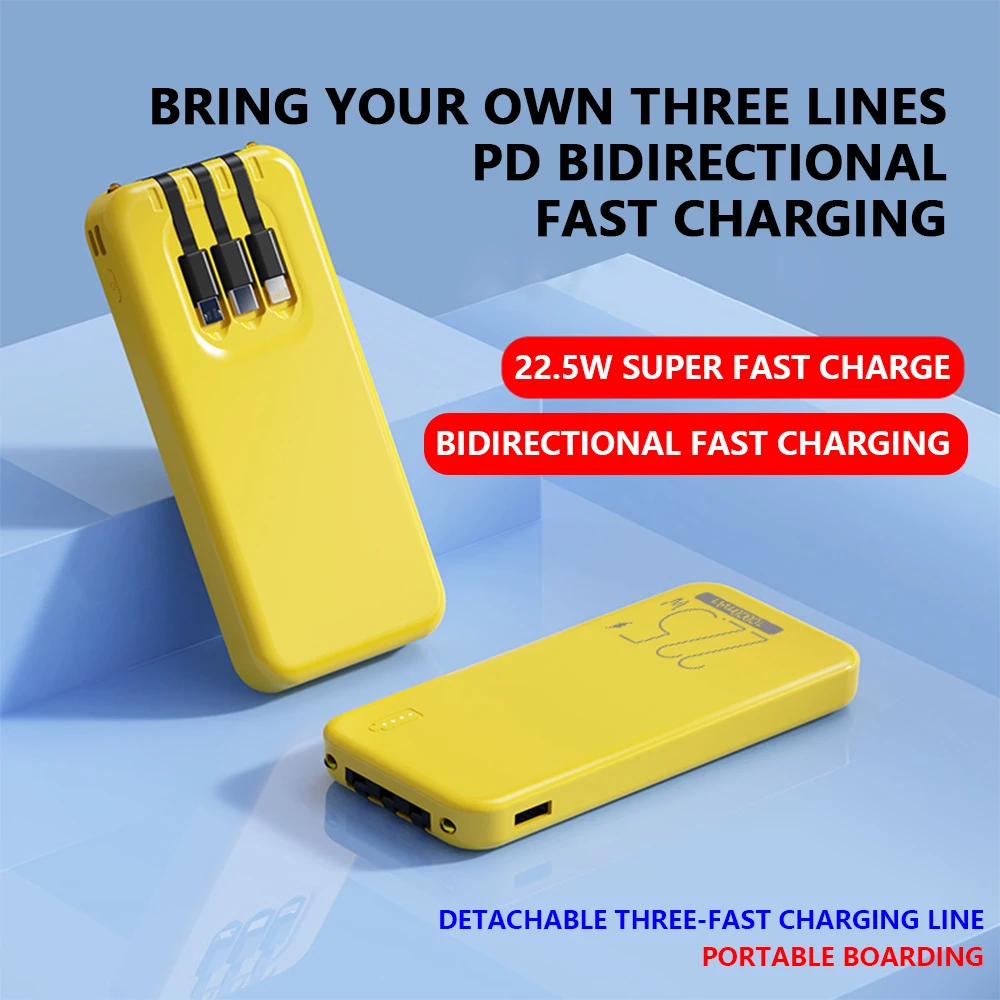 양방향 고속 충전 보조배터리, PD 22.5W, 20000mAh, 3 포트 동시 충전, 휴대용 모바일 전원 공급 장치
