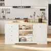 59 Inch Large Kitchen Island with Power Outlet, Farmhouse Thick Table Top Drawer, Organized Storage Space with Rubber Wood 1