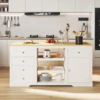 59 Inch Large Kitchen Island with Power Outlet, Farmhouse Thick Table Top Drawer, Organized Storage Space with Rubber Wood 1