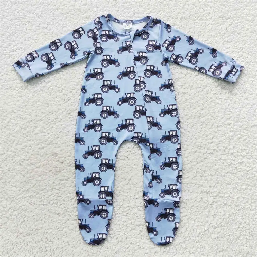 Wholesale Kids Toddler One-piece Newborn Coverall Bodysuit Footie Jumpsuit Clothing Baby Boy Zipper Long Sleeves Tractors Romper