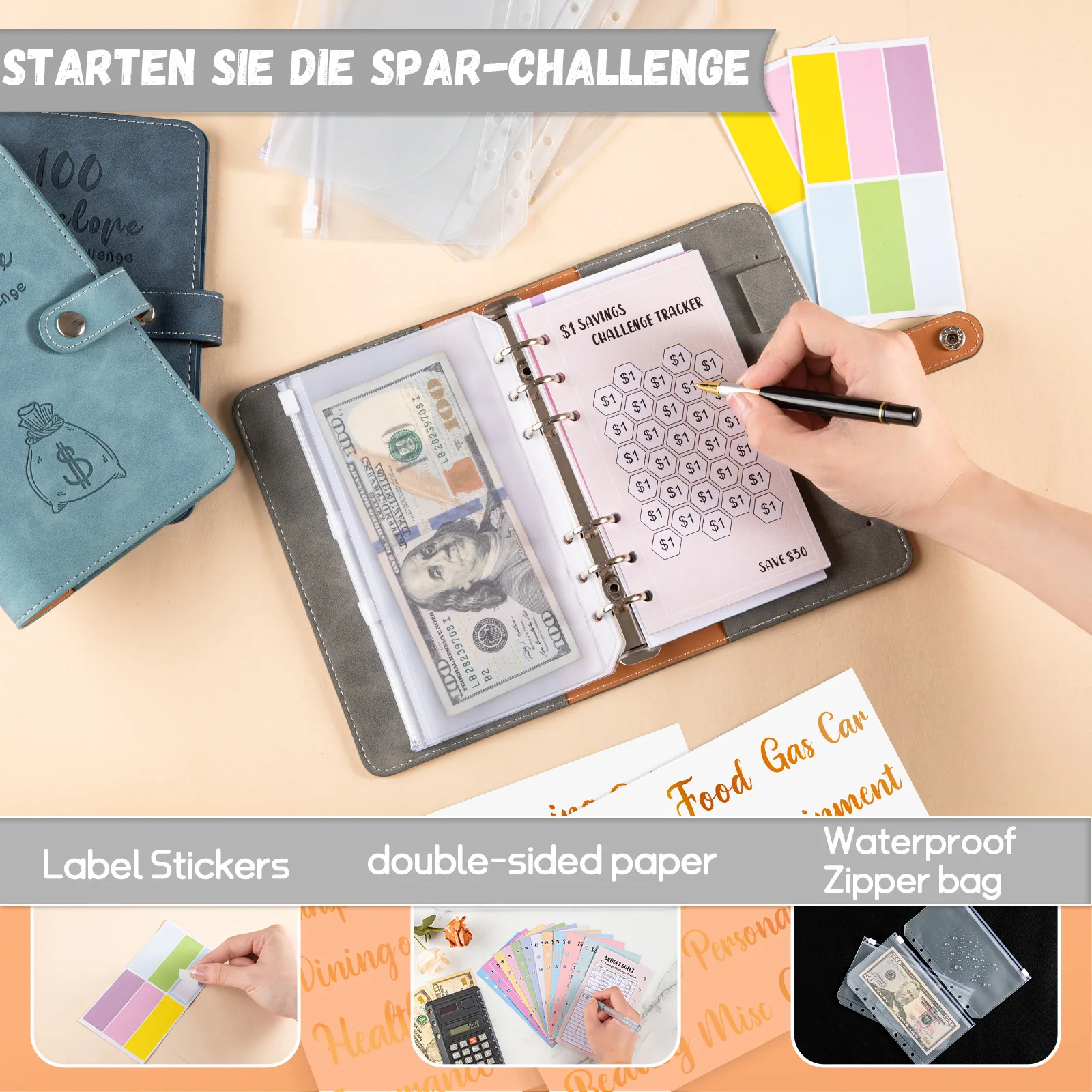 Sfida per risparmiare denaro in PU A6 con raccoglitore economico a fogli  mobili per risparmiare budget da 12 fogli con buste per contanti Sistema di  denaro - AliExpress, image size:1600x1600