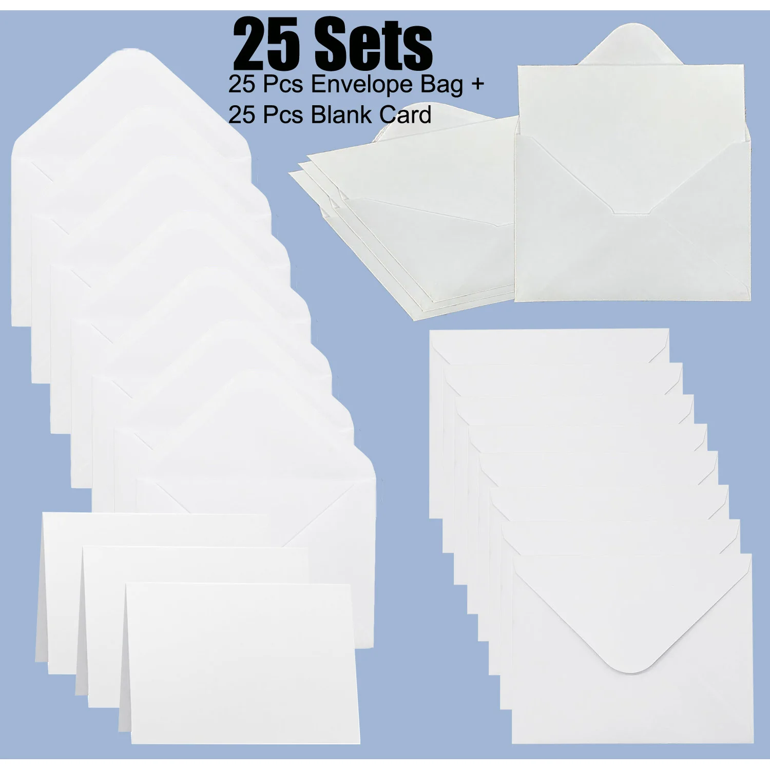 White Blank Foldable Greeting Cards and Envelopes - 25/50 Set for Invitations, Thank You Notes, and Custom Messages