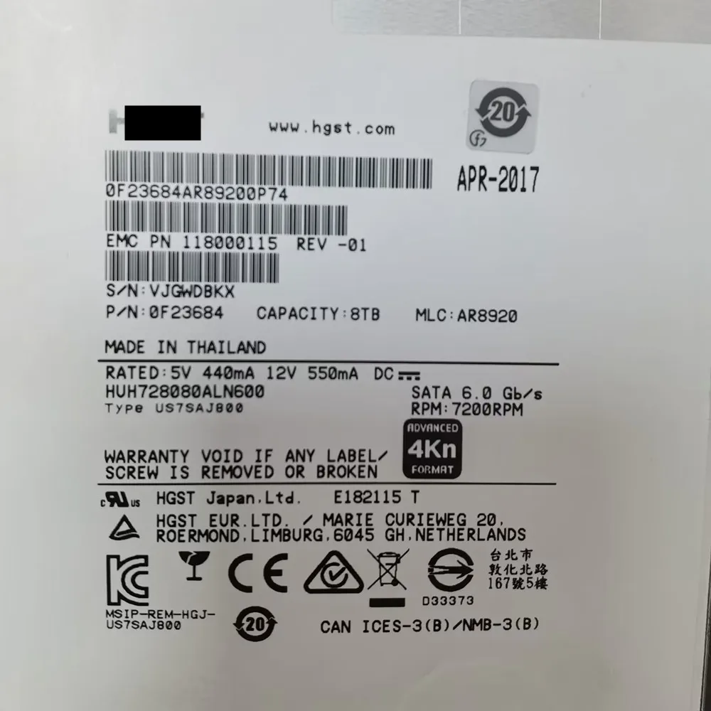 Y  EMC 005051402 8TB 7.2K SATA 3.5 ġ, 6GB 丮 ũ  ϵ ũ,  