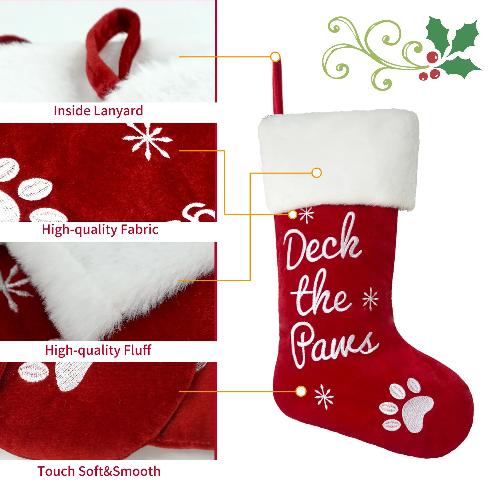 Christmas Embroidered Stockings,Plush Christmas Stockings,Exquisite Children's Gift Bags,Christmas Tree Ornaments & Decorations - Image 2