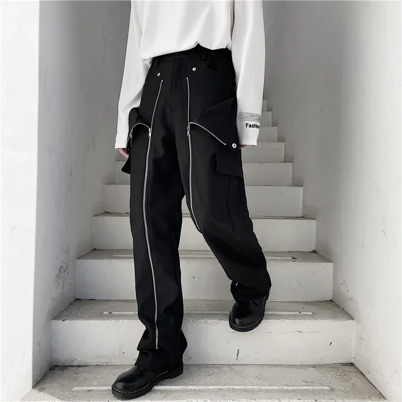 

2022 Big Pocket Techwear Cargo Pants Men Harajuku Casual Detachable Joggers Multi Zippers Black White Hip Hop Trousers