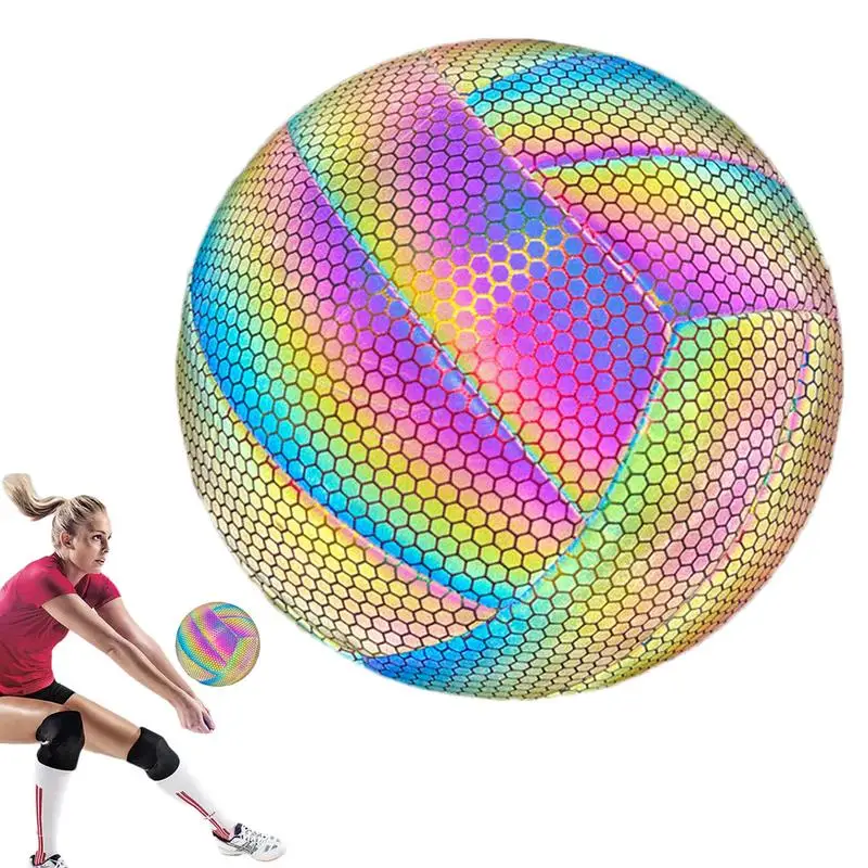 Reflective Colorful Volleyball Glowing PU Leather School Outdoor Indoor Training Sports Beach Ball