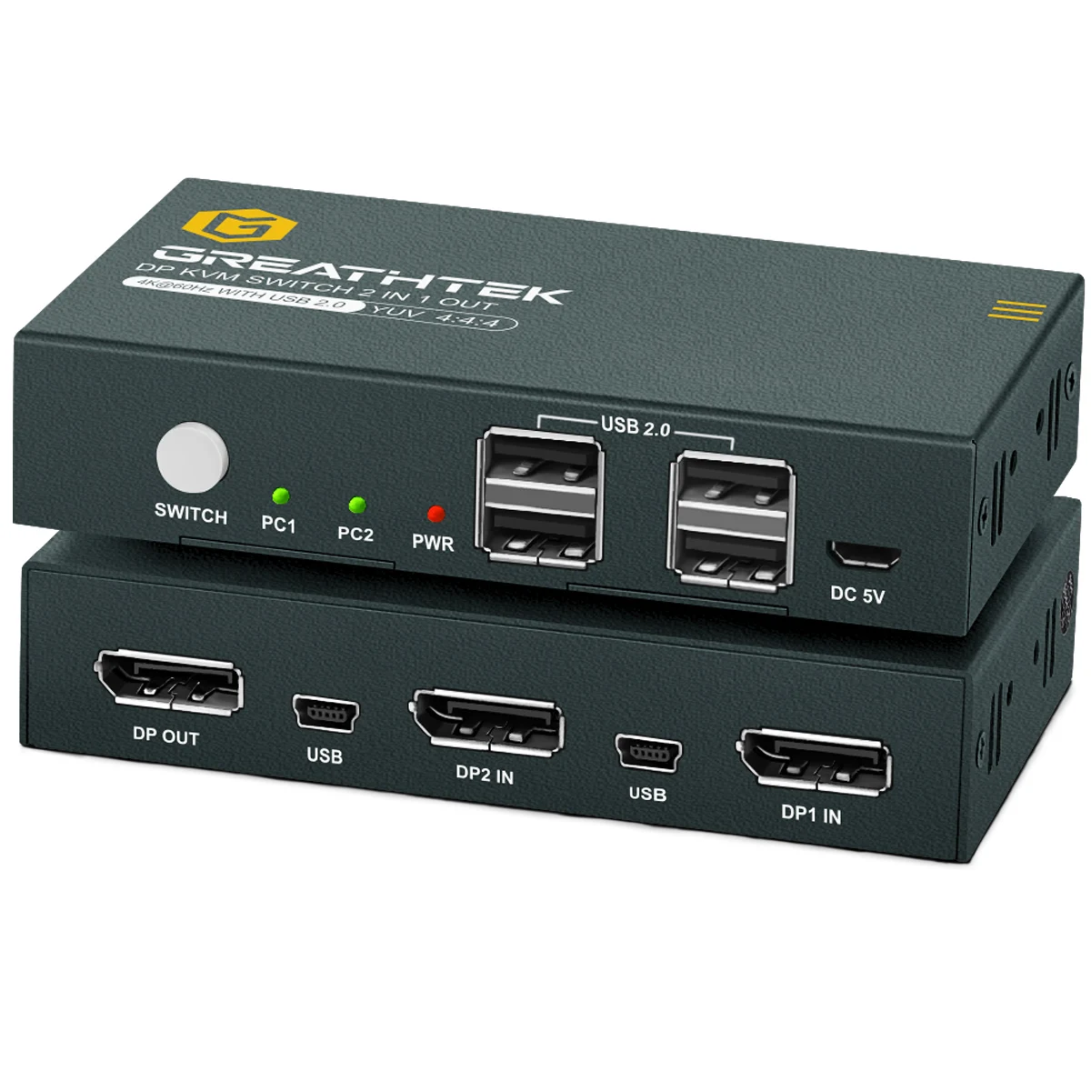 

DisplayPort KVM Switch 2 Port 4K@60Hz DP KVM Switch for 2 Computers Sharing 1 Monitor HDCP 2.2 Included Cables USB2.0 3.0