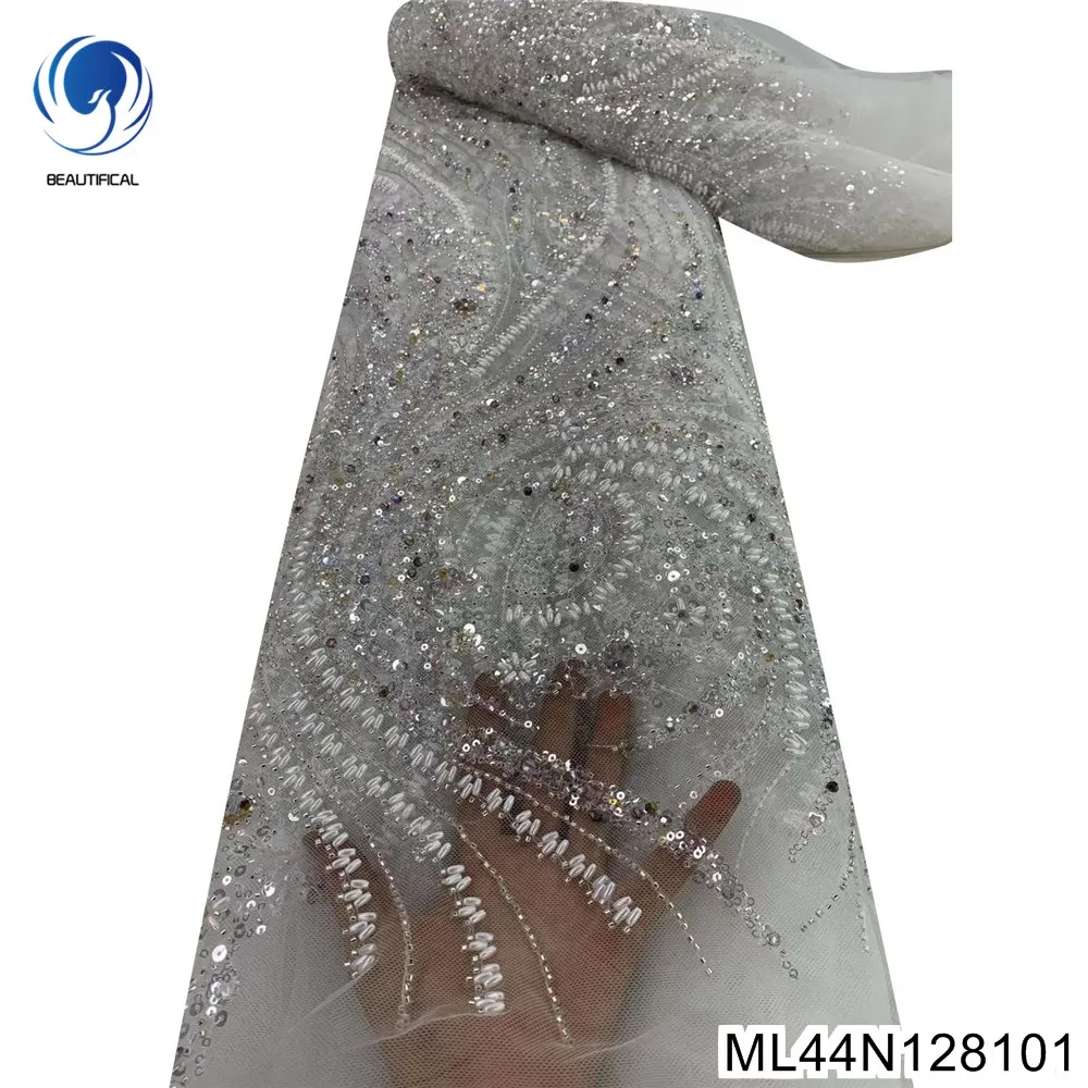 

Африканская блестящая кружевная ткань с французским тяжелым бисером серебряного цвета высокого класса Queen Vibe 2023 Новое Вечернее платье для банкета ML44N1281