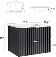 24 Inch Bathroom Vanity with Sink Combo, Floating Bathroom Vanity with 2 Fluted Drawer & Metal Handles, Modern Wall Mount 2