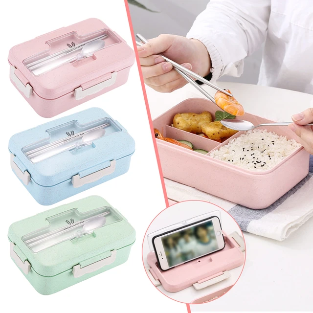 Windfall Japanese Bento Box, Wheat Straw Portable Leakproof Lunch Box, Microwave Lunch Box Spoon Chopsticks Wheat Straw Food Storage Container Eco