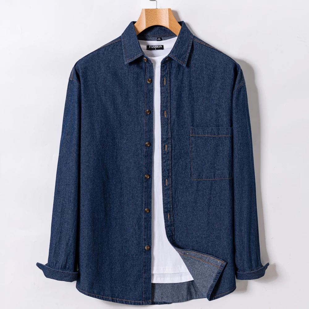 Men's Versatile Casual Long Sleeve Denim Pocket Shirt Regular-Fit Comfortable Soft Cotton Washed Durability Work Shirts denim shirt long sleeved shirt
