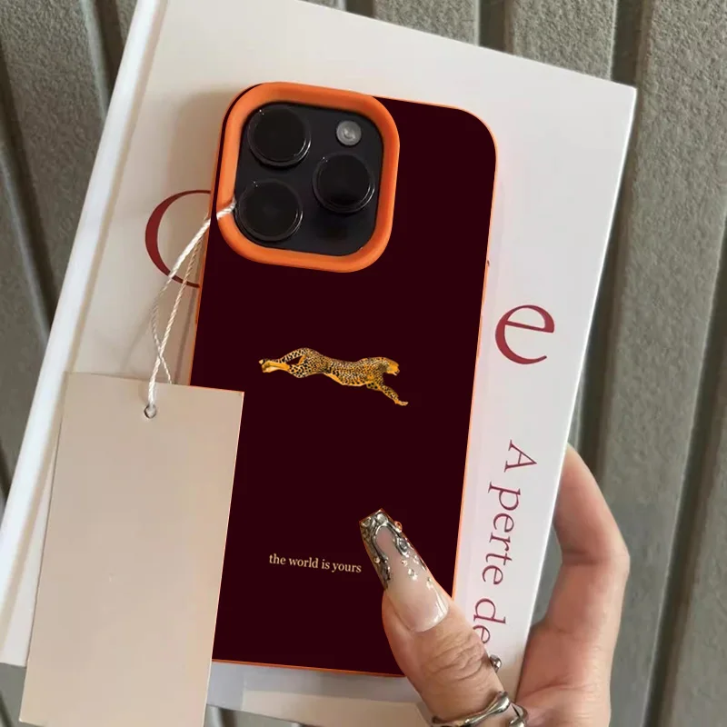 Exquisite Wine Red Leopard Lychee Texture Soft Phone Case