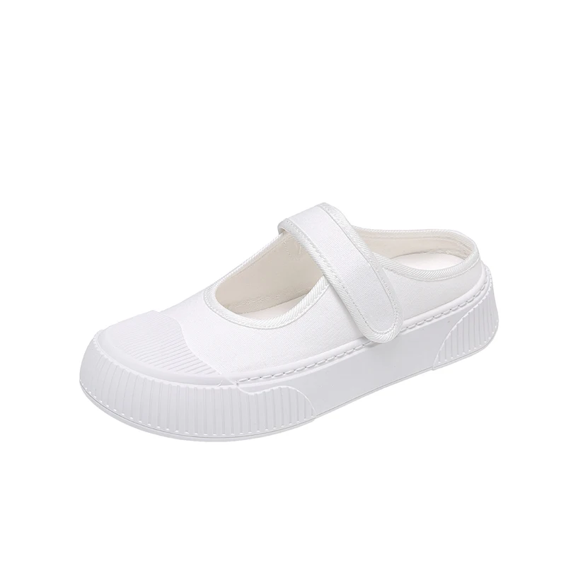 

Top Women Fashion Mules White 2022 Summer Comfy Canvas Mules Female Travel Outdoor Leisure Wedge Slippers Jelly Garden Clogs
