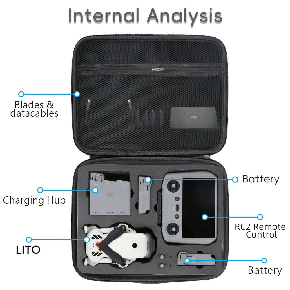 DJI Lito X1/Lito 1 케이스용 휴대용 보호 보관 가방 RC 2 RC-N3 리모컨 및 배터리 드론 액세서리용