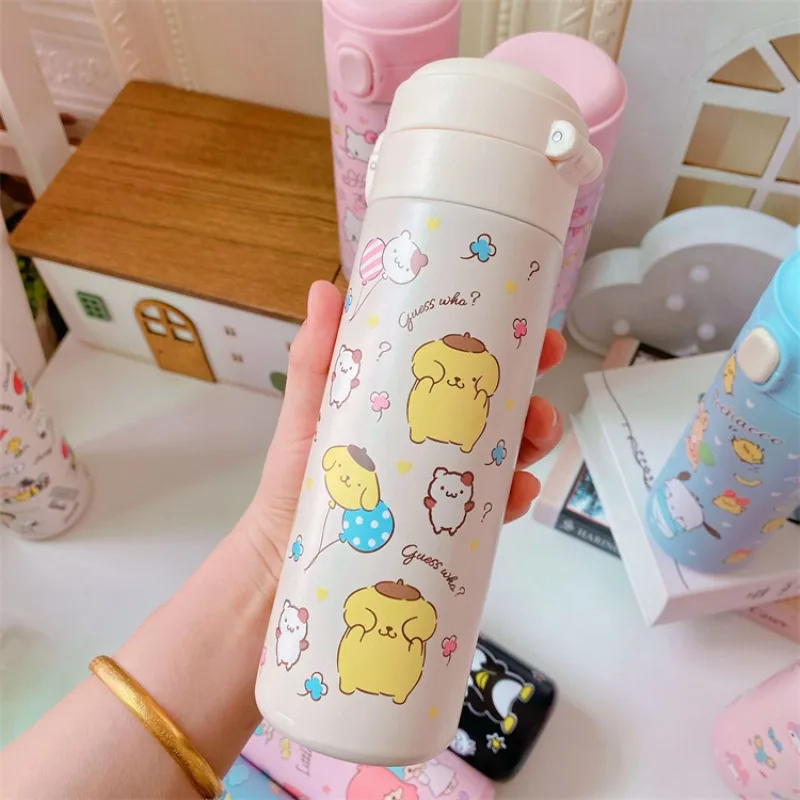 산리오 헬로 키티 보온병, 스테인레스 스틸, 휴대용 누출 방지 절연 물컵, 총알 커버, 포차코 애니메이션 머그잔, 420ml