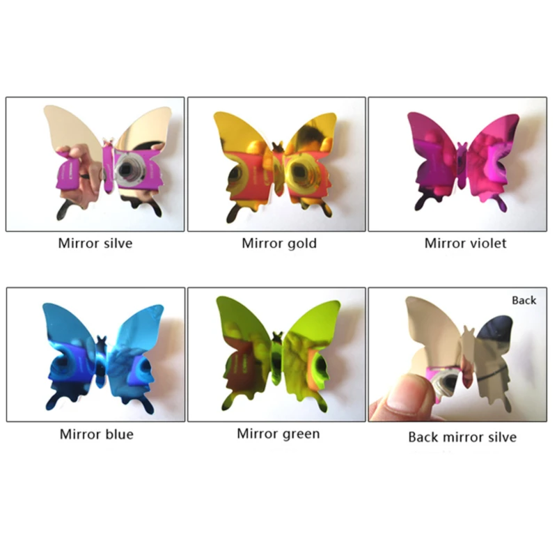 12pcs/Pack Three-Dimensional Mirror 3D Colorful Butterfly Wall Pasted Bedroom Living Room Household Decoration
