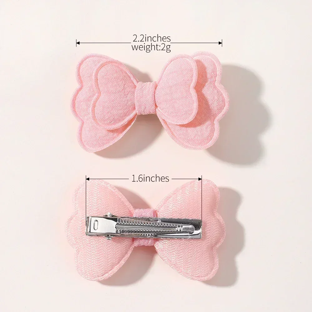 4Pcs/set Candy Colored Hair Clip Set for Girls Double Layered Bow Cute Bangs Hair Pin Cotton Safe Kids Baby Hair Accessories 5