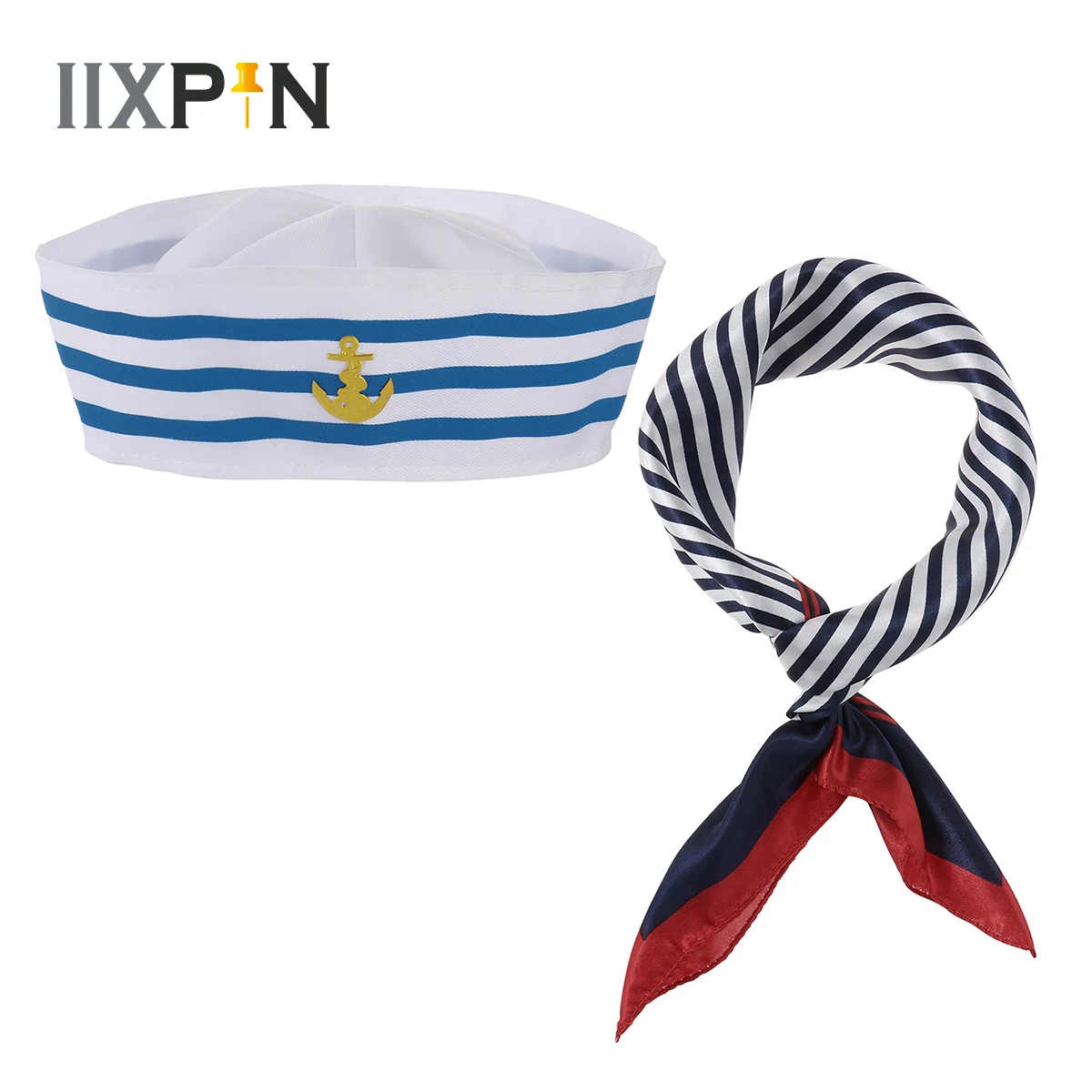 Women Business Wear Stewardess Striped Satin Square Scarf Carnival Striped Navy Sailor Cap Party Captain Police Hat cosplay hats cosplay scarf cowl