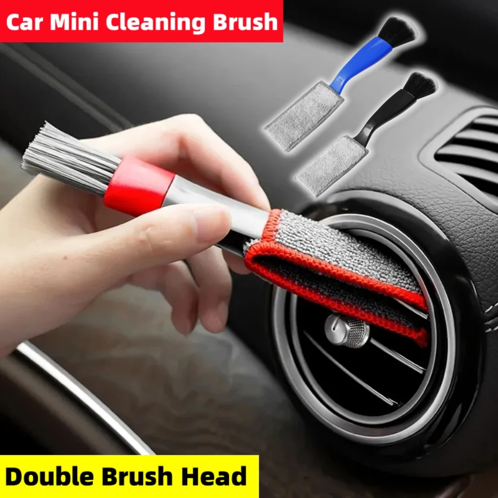 Car Air-conditioner Outlet Cleaning Brush Double Brush Head Multi-purpose Grille Dust Cleaning Mini Rag Tool Auto Accessories