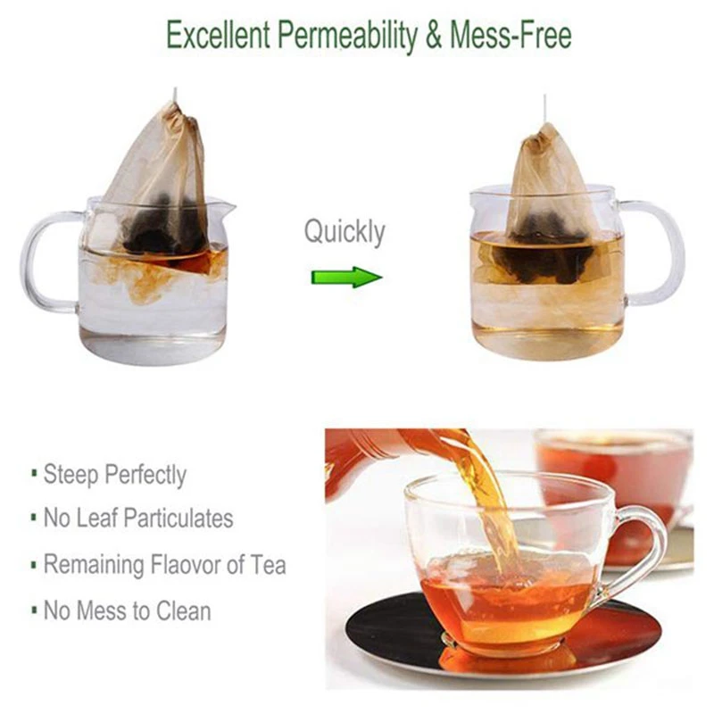 300 bolsas de filtro de té para té suelto desechable cordón bolsa vacía material natural sin blanquear bolsas de té de papel para té suelto y café 