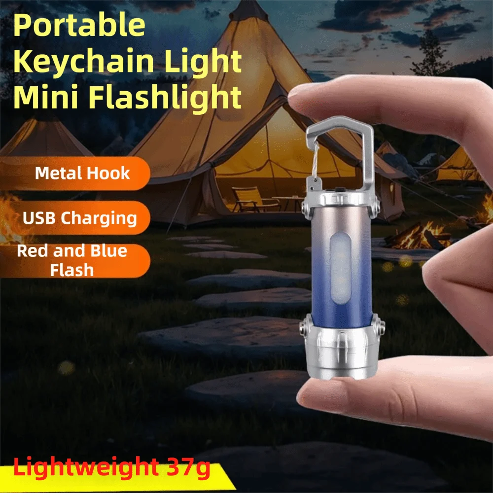 Powerful LED Mini Keychain Flashlight USB Rechargeable Handheld Design Outdoor Camping Torch Super Bright Red Blue Light