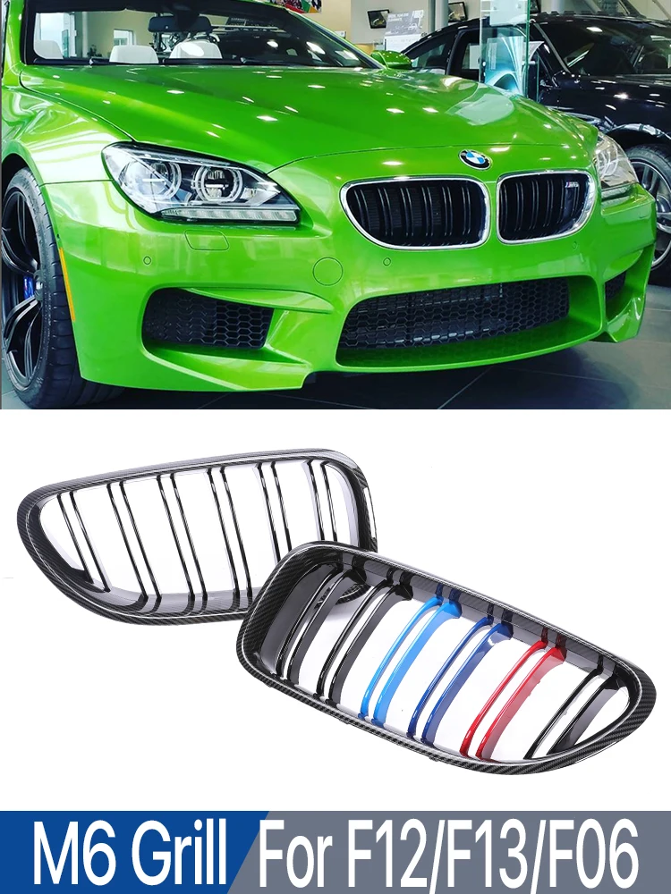 

M6 Kidney Front Bumper Inside Radiator Grills Double Slat Carbon Fiber Air Grille M Color For BMW 6 Series F12 F13 F06 2011-2017