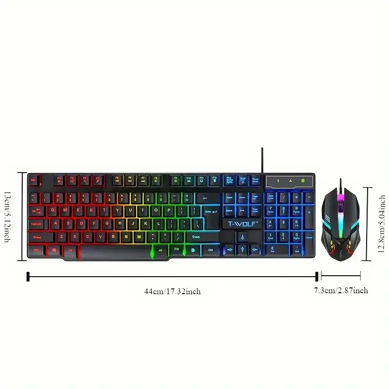2pcs Black Wired Gaming Keyboard and Mouse Set USB/Rainbow Backlit Keyboard and ROG Mouse for PC Laptop, PS4, PS5, Xbox