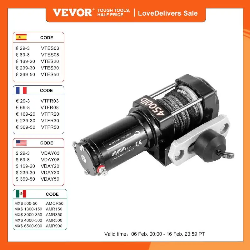 Vevor Argano A Motore 4500 Libbre Verricello Motore Dell'Argano Elettrico Con Cavo Sintetico 13 M Verricello Elettrico 12V Cc Verricello Adatto Per Fu