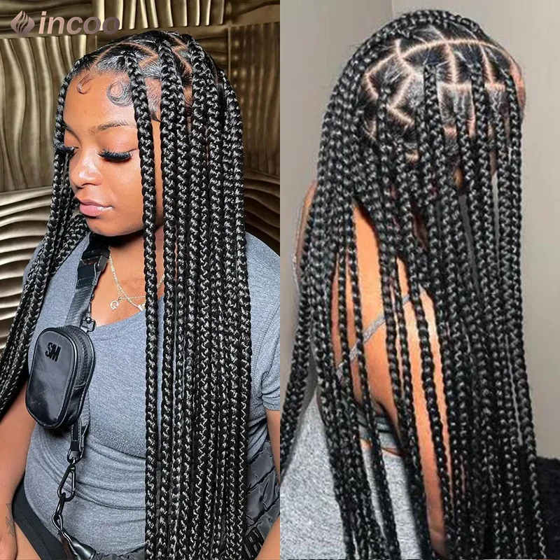 Synthetic 360 Full Lace Wigs Jumbo Box Braided Wigs Knotless Braids Lace Wig For Black Women Long 36&ldquo; Cornrows Box Braided