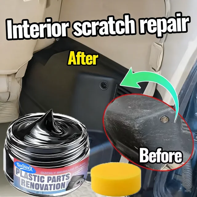 Car Interior Scratch Repair Cream - Car Scratch Repair | Tire Gloss Repair, Black Interior and Dashboard Plastic Surface Repair 1