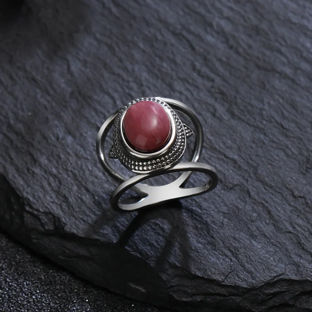 8*10MM Tiger's Eye Stone Rhodochrosite Rings 925 Sterling Silver Ring For Men Women Gemstone Jewelry Gift silver rings silver ring gemstone ring
