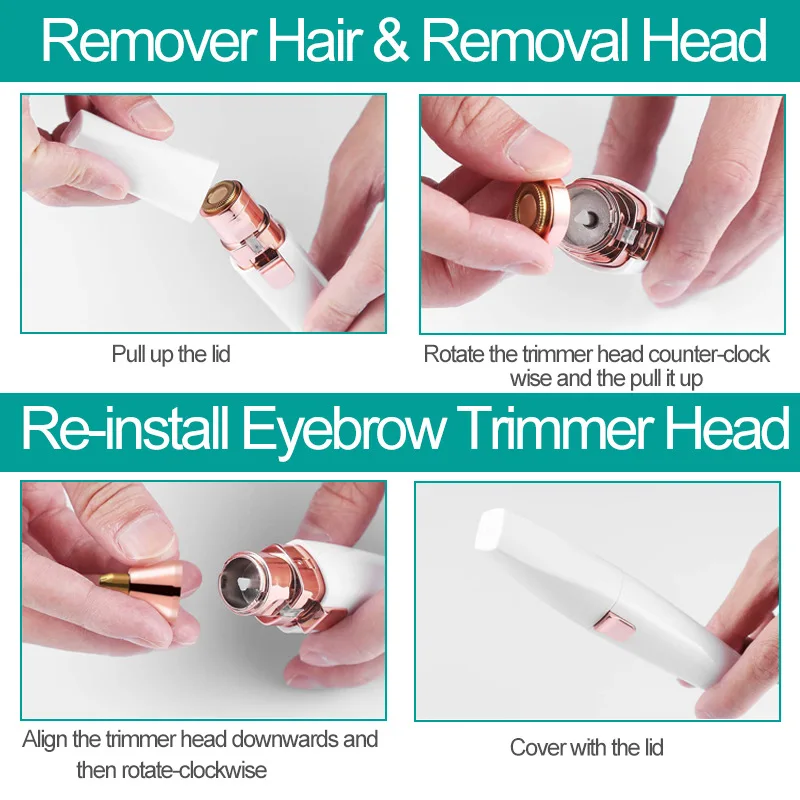 2 in 1 Electric Eyebrow Trimmer Painless Eye Brow Epilator For Women Makeup Mini Razors Portable Facial Hair Removal Shaver 4