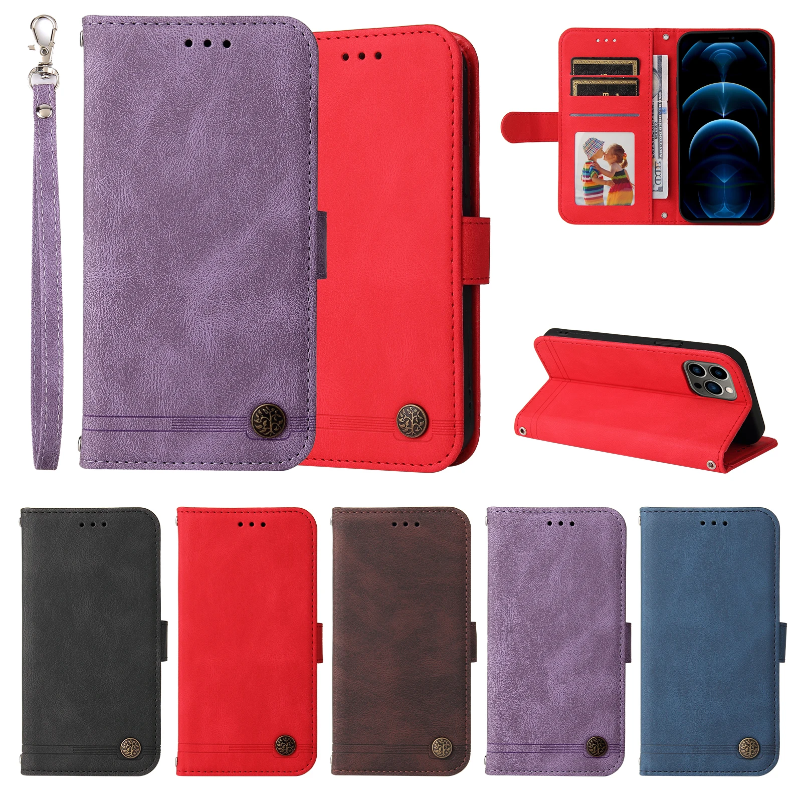 

Винтажный кожаный чехол для Samsung Galaxy S23 S22 ULTRA PLUS S23FE S21 FE, Магнитный кошелек, фиолетовый нескользящий чехол, Fundas Coque