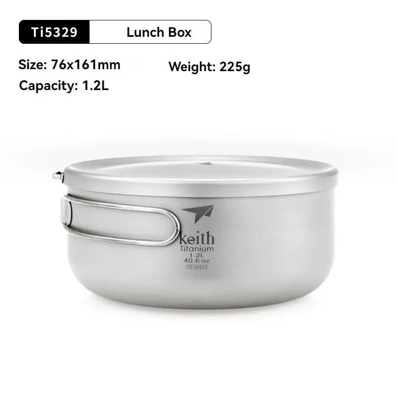 Portable Lunch Box Keith 800-1200ml Titanium with Cover&Folding Handle Instant Noodles Bowl