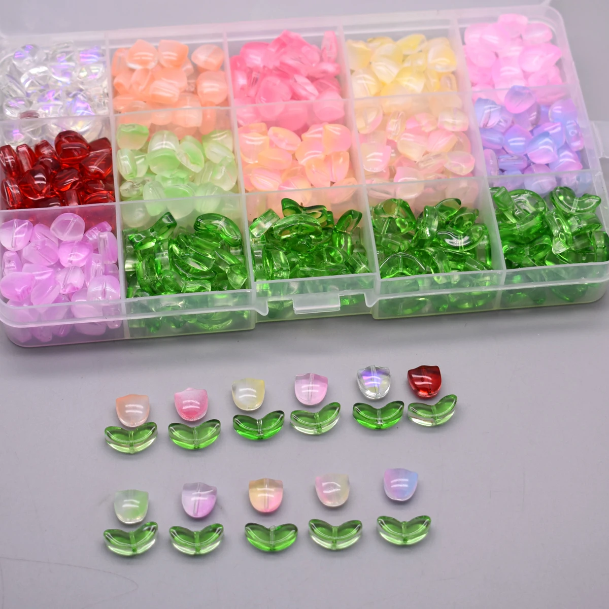 30pcs 9mm Tulips Flowers Lampwork Beads Multicolor Glass Flora Beads  Loose Beads For DIY Bracelets Necklace Craft Supplies