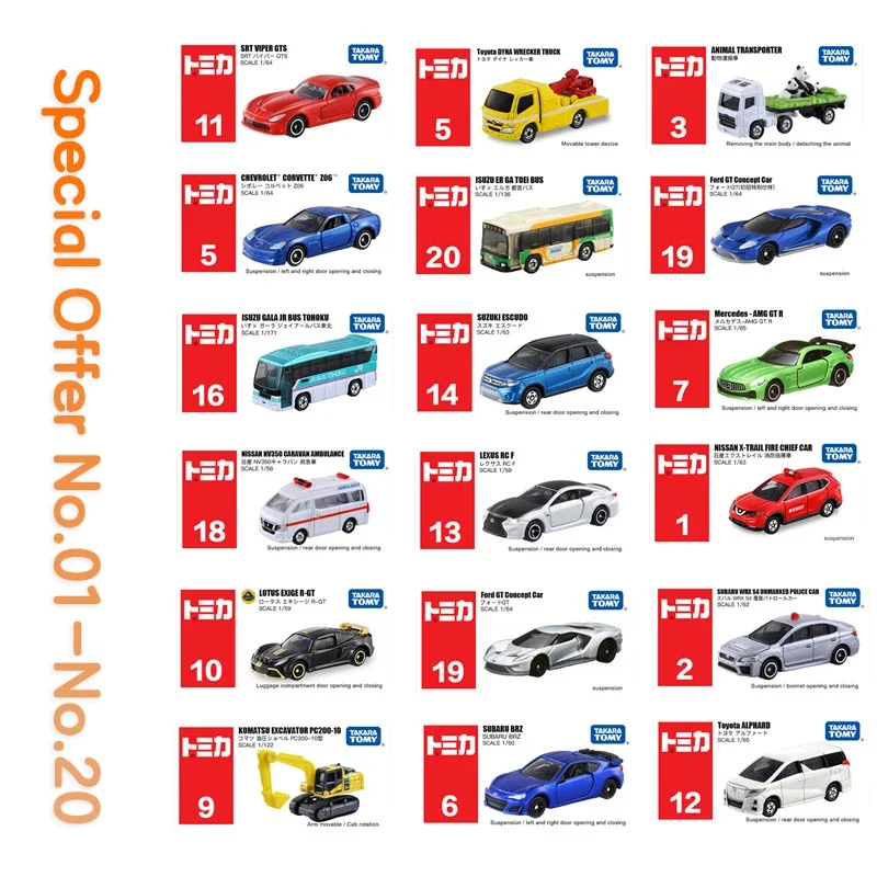 

Special Offer Takara Tomy Tomica No.1-No.20 Cars Hot Pop 1:64 Kids Toys Motor Vehicle Diecast Metal Model
