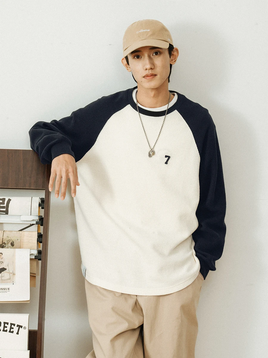 

714street Autumn/Winter Contrast Waffle Long Sleeved T-shirt