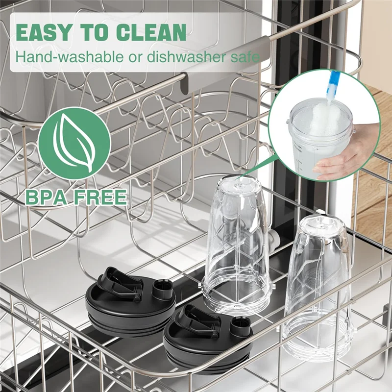 【PLAISIR】닌자용 BN401 BN751 BN801 BN800 24온스 블렌더 컵 교체용 2팩(씰 뚜껑 포함), 24개 쓰기 가능 라벨