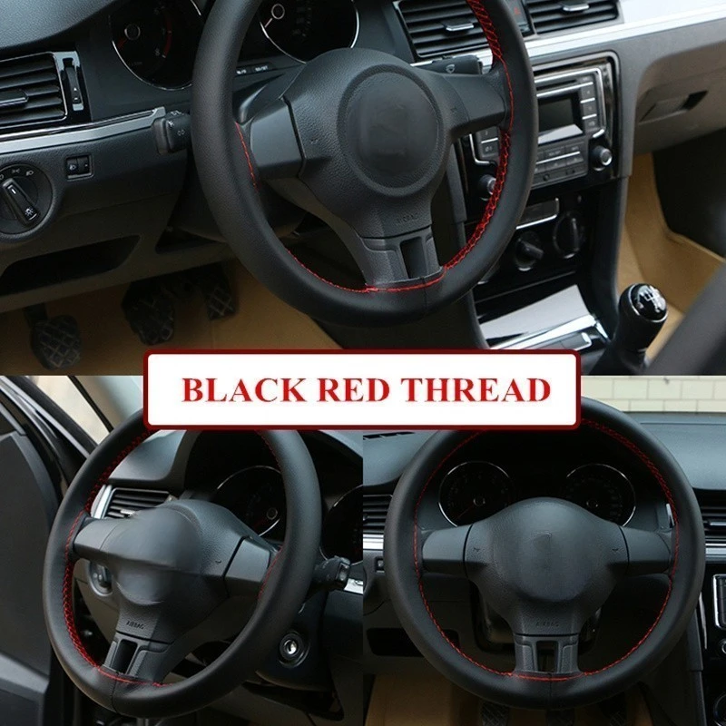 Braid On Steering Wheel Car Steering Wheel Cover Artificial Leather Diameter 38cm Auto Car Accessories With Needles And Thread