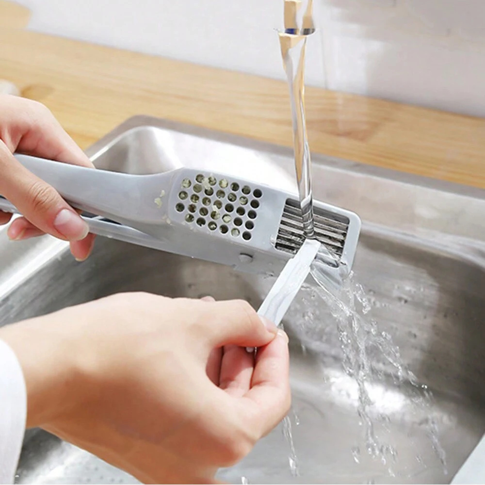 Plastic Manual Garlic Press and Slicer 2 in 1 Kitchen Gadget