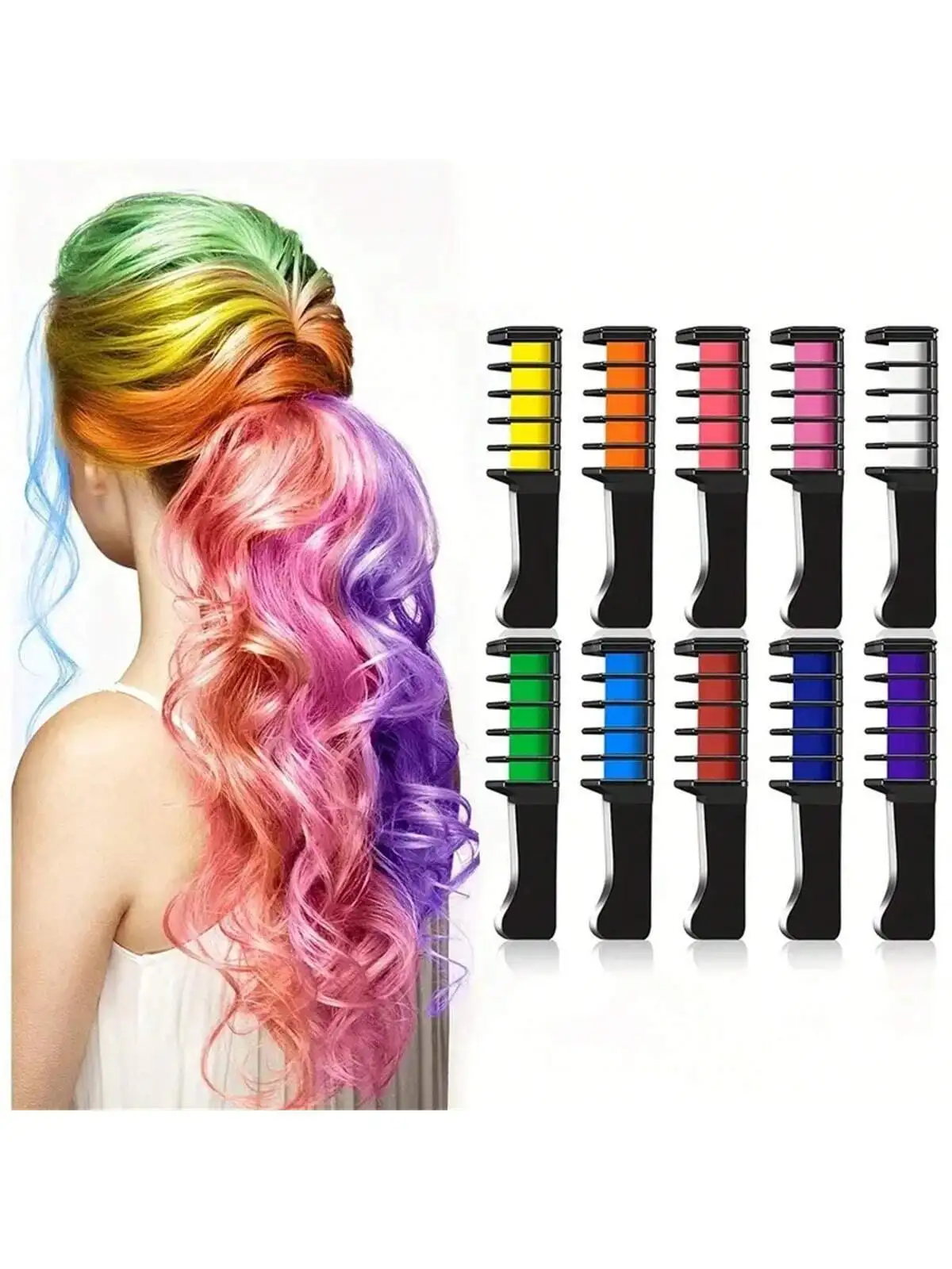 1PC 10 Color Hair Chalk For Girls Makeup Kit Hair Chalk Comb Temporary Washable Color Dye For Birthday Halloween Christmas