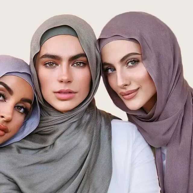 Viscose Hijab Set Matching Color Cap Plain Cotton Modal Muslim Women Scarf Soft Shawl Rayon Double Stitches Edge Scarf Hijab 3