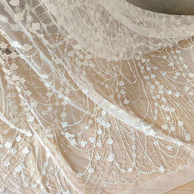 Lace Fabric Chic Cotton Geometric Embroidery Tulle Lace Fabric DIY Wedding  Dress