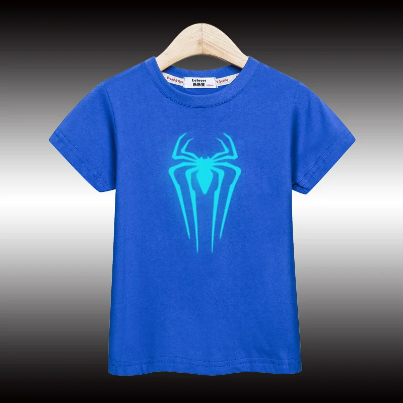 3-14T New Boys Summer Shirt Nightglow Spider Design Tops Children's Short Sleeved T-shirt 2