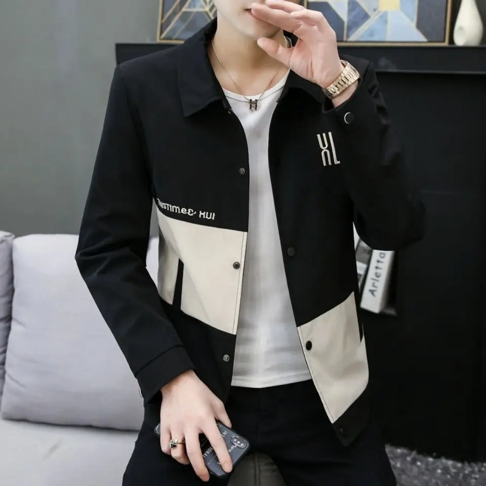 Autumn Winter New Fashion Long Sleeve Jacket Man High Street Contrast Color Printing Zipper Pockets Outwear Plus Velvet Warm Top