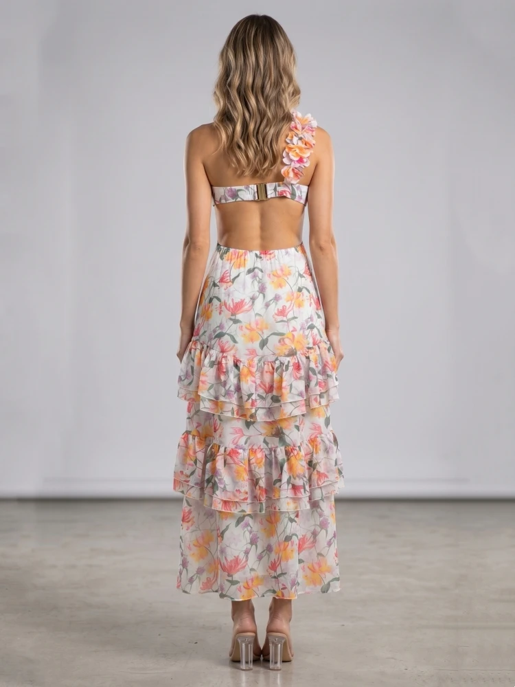 Summer Sexy Straps Printed Flowers Long Dress Women Sleeveless Backless Cut-out Floral Printing Slim Dresses Beach Party hOLIDAY 4
