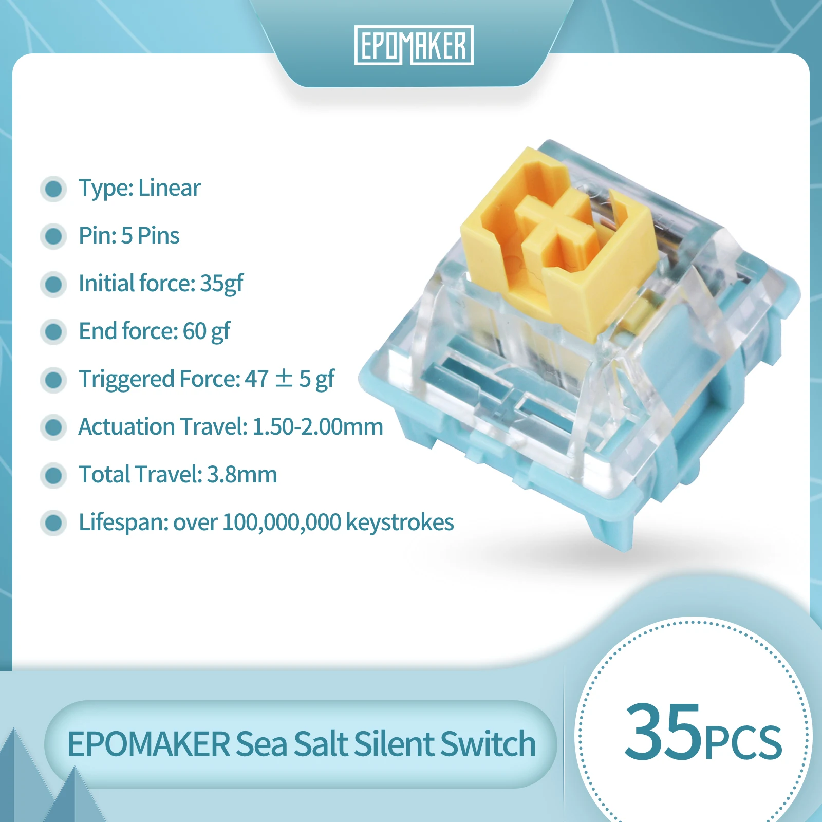 Epomaker-interruptores Silenciosos para Personalizar Teclado Mecânico Faça Você Mesmo Interruptor Linear Pré-lubrificante Slot de Led Sal Marinho 35 Pcs 50g