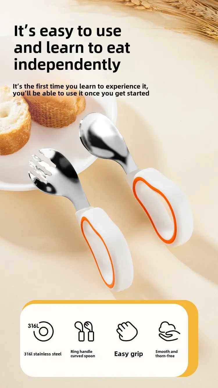 Description Picture 2 of item1PCSBaby Eating Training Soft Silicone Spoon and Fork Cutlery Toddler Learn To Eat Training Soft Fork Cutlery Children Tableware