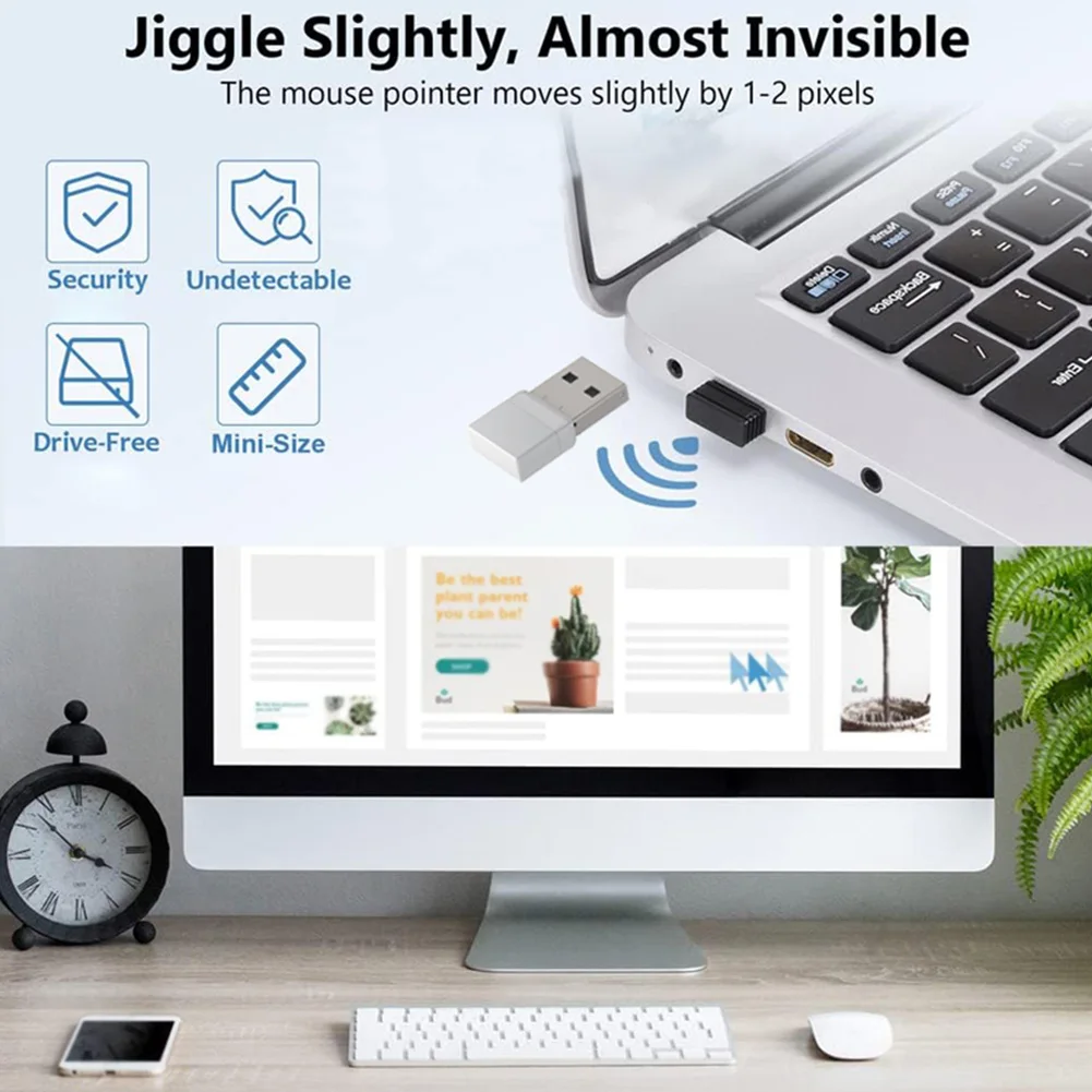 2-In-1 USB-A/Type-C Mini Mouse Jiggler Plug & Play Driver Free Mouse Mover For Meeting Keep Computer Awake Laptop Accessories