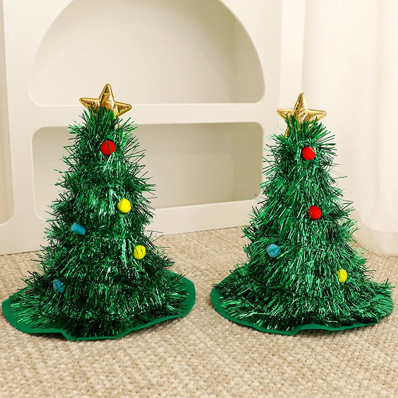 Merry Christmas Hat Green Glitter Christmas Tree Caps Decoration Xmas New Year Home Party Santa Claus Props